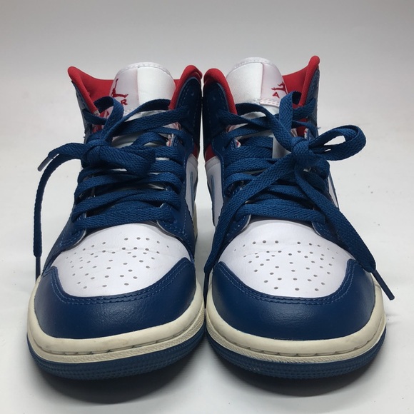 Womens AJ 1 Mid BQ6472-146 Blue/Red USED Creased/Tried on Size 5.5 No Box - Picture 3 of 12